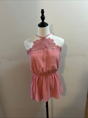 Noble U Pink Lace Halter Peplum Camisole